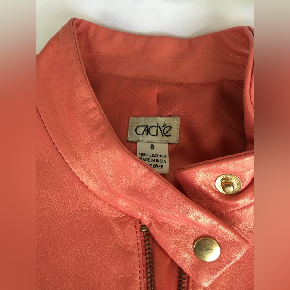 EUC Cache gorgeous iridescent coral lightweight zip up lined leather jacket. - Picture 6 of 12